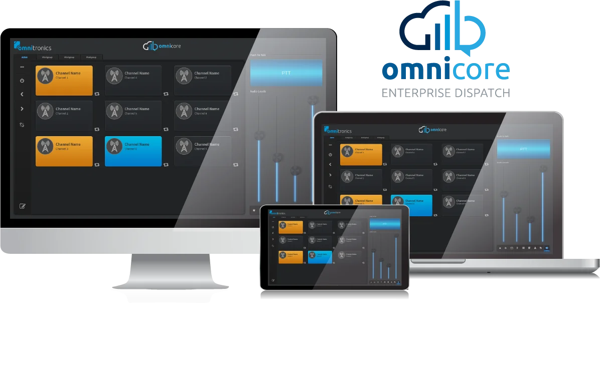 omnicore Enterprise Dispatch Management System suite on desktop, laptop and tablet